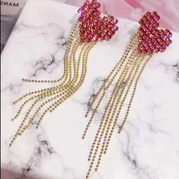 Betsey Johnson Cubic Zirconia Heart Dangle Earrings - Picture 2 of 4